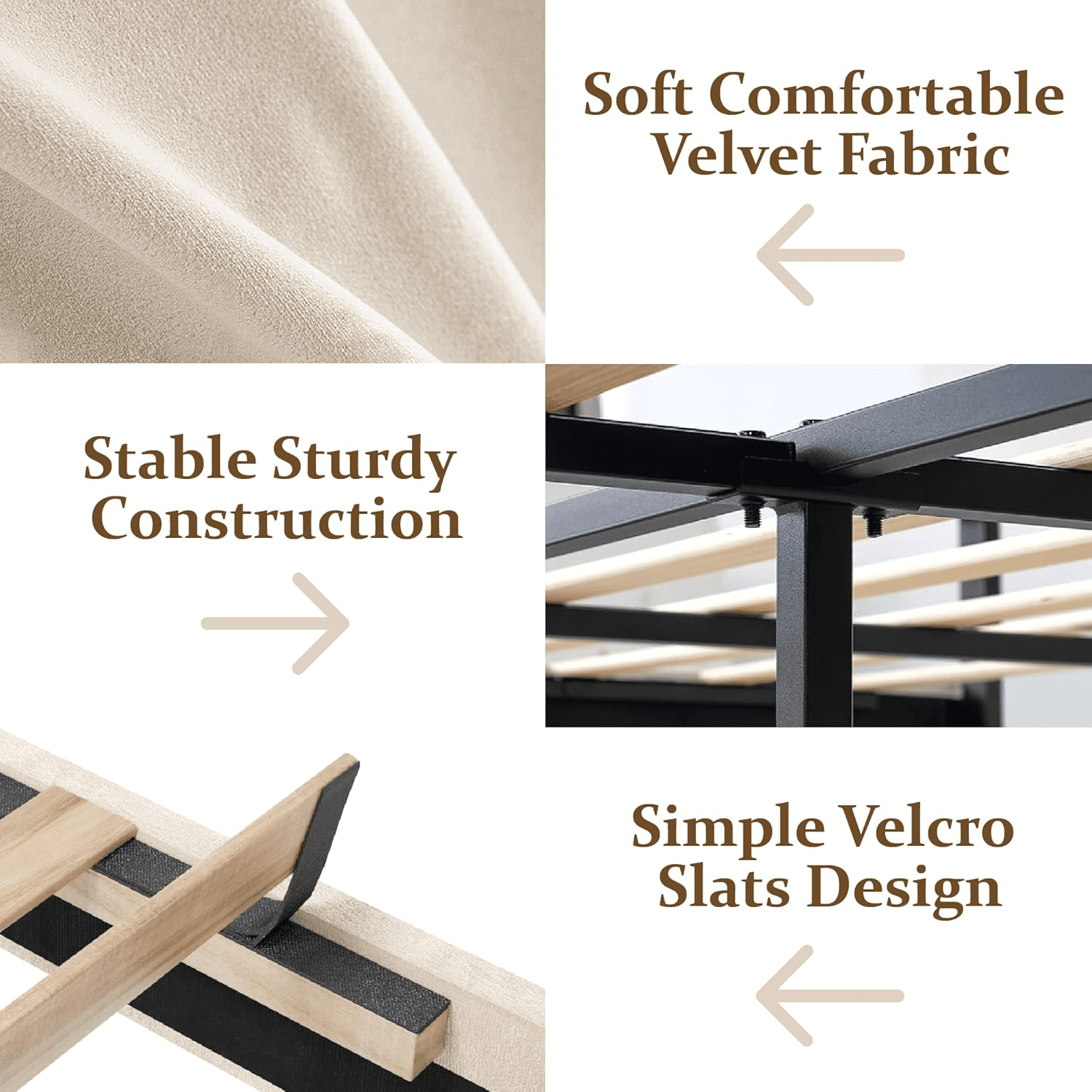 VIPLOV Full Size Bed Frame , Modern Fabric Upholstered Platform Bed Frame with Strong Wood Slat Support, Easy Assembly,Beige