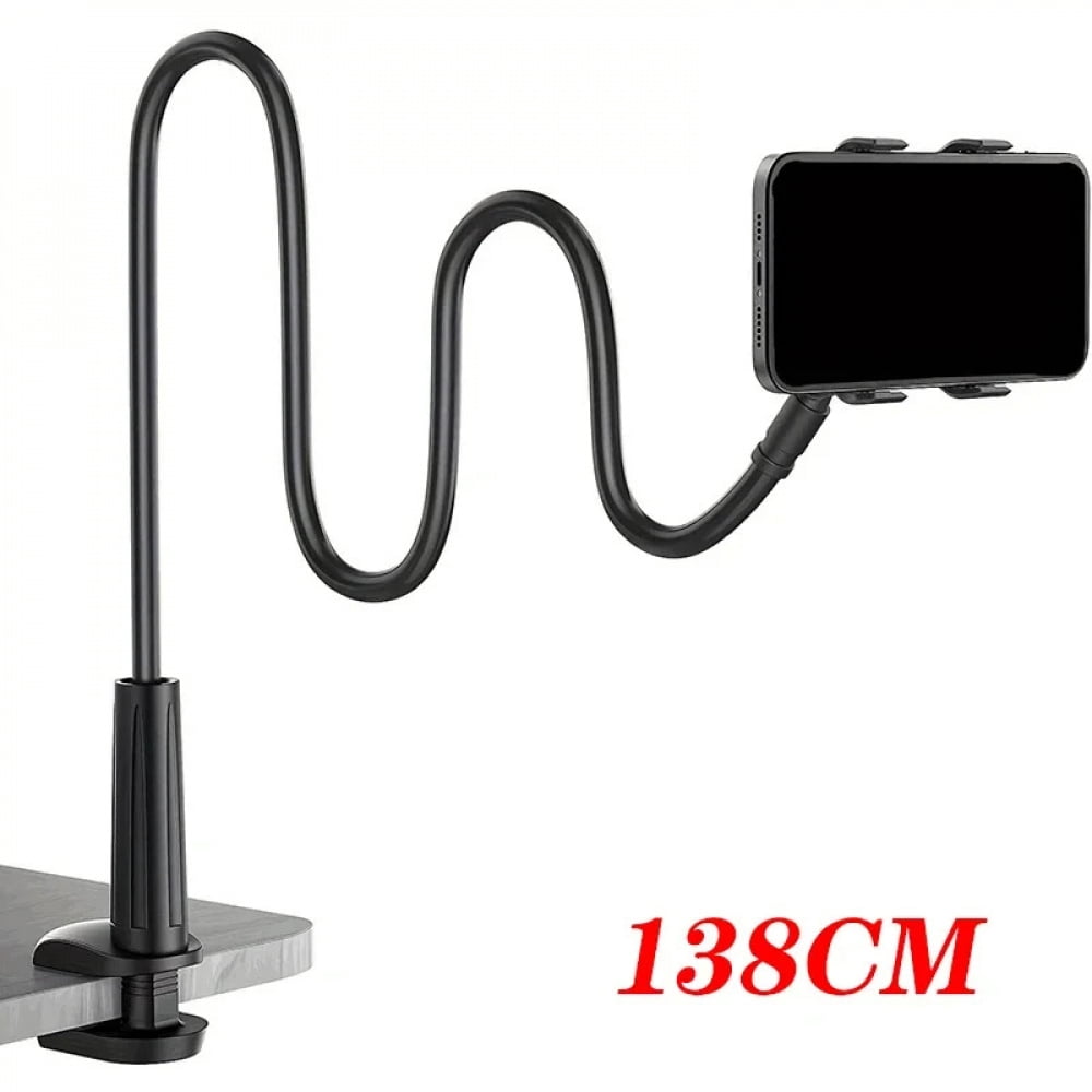 138cm Cell Phone Clip on Stand Holder with Grip Flexible Long Arm Gooseneck Lazy Bracket Mount Clamp for IPhone 15 Pro Max