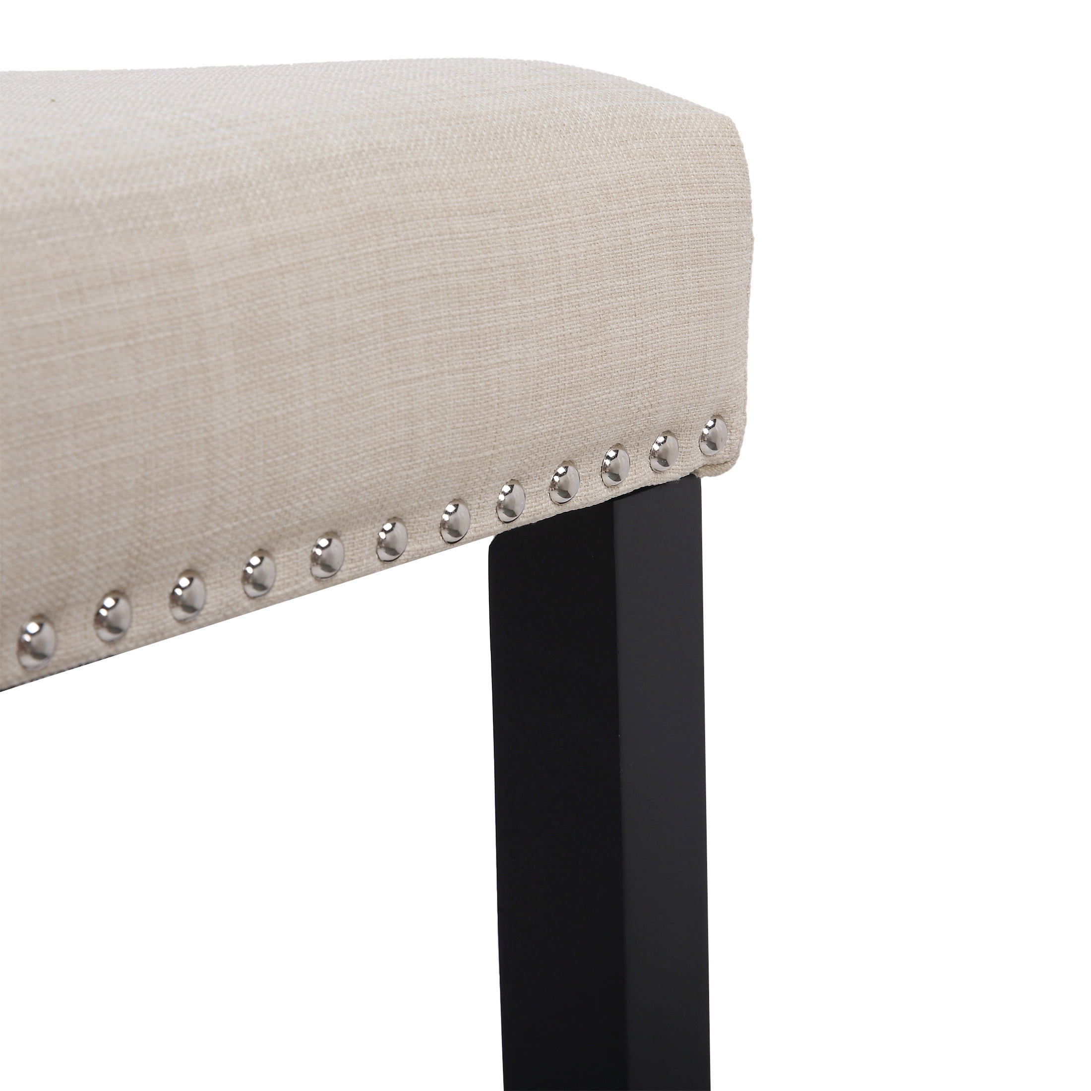 Westin Outdoor Yazan 29" Upholstered Bar Stool with Nail Head Trim, Black/Beige
