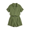 thumbnail image 5 of Women's Summer Linen Set Casual Collar Button Up Shirt And Wide Leg Shorts Two-Piece Set, 5 of 9