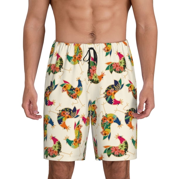 Fotbe Boho Chicken Pantalones Cortos de Pijama para Hombre, Ropa de Dormir, Pantalones de Pijama Cortos para Hombre-X-Large