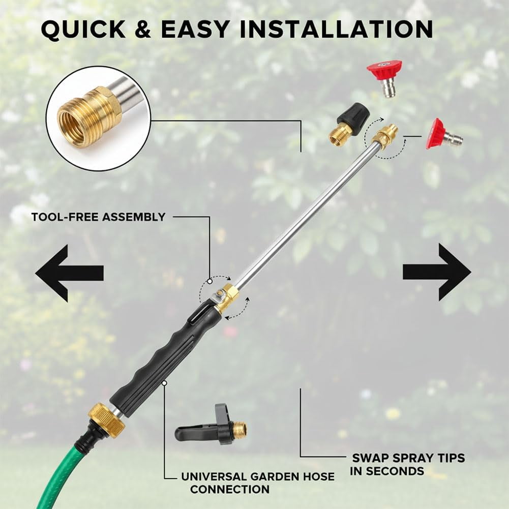 2026 New Jet Hose Nozzle High Pressure for Garden Hose – High Pressure Hose Nozzle with 2 Spray Tips, Flexible Water Spray Wand for Car Wash, Window, Gutter, Fits Standard 3/4” Garden Hose (Gray)   P