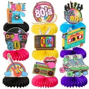 9pcs Disco Honeycomb CORNET Centerpieces 80s Disco Fever Party Decorations Dancing Queen Tabletop Centerpieces for 1980s Party Celebration Back to 80s Nostalgic Party Supplies Topper Sign Decors