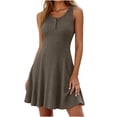 thumbnail image 3 of Oksale Ribbed Knit Dresses for Women Summer Trendy Henley Neck Flowy A Line Dress Cozy Sleeveless Mini Dresses Coffee XL, 3 of 7