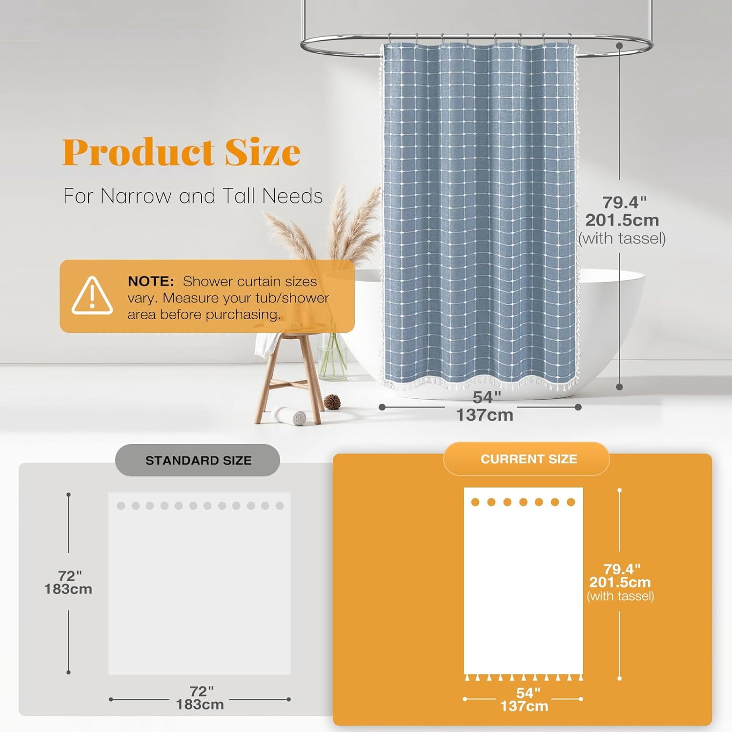 Boho Farmhouse Shower Curtain Set with Tassel - Linen Rustic Heavy Duty Fabric, Water Repellent, Modern Bohemian French Country Thick Bathroom Shower Curtains - Cream/Beige, 72x72