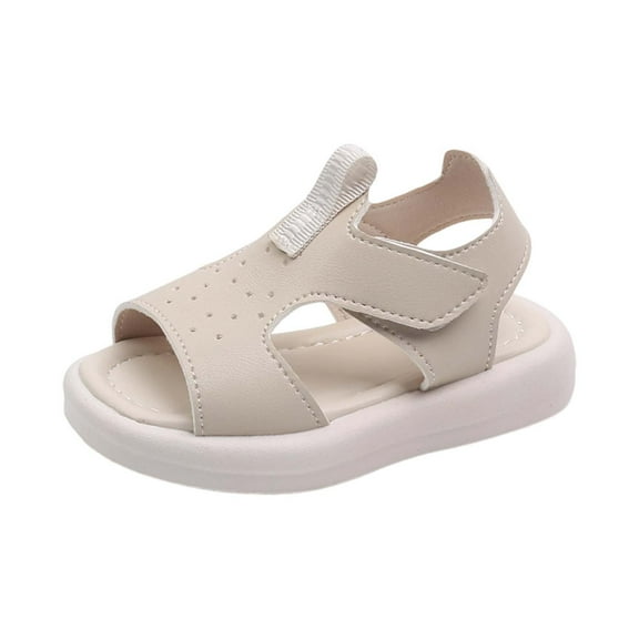 ZHOGXU Baby Girls Summer Sandals With Adjustable Straps Solid Color Open Toe Soft Sole Comfortable Breathable Shoes For Everyday Wear,Beige,1-2 Years