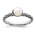 thumbnail image 1 of 925 Sterling Silver Stack Exp. Polished Patterned White FW Cultured Pearl Ring Size: 7; for Adults and Teens; for Women and Men, 1 of 5