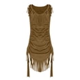 thumbnail image 7 of Rciityk Summer Dresses for Women Vintage Faux Suedes V Neck Spaghetti Strap Mini Dress Solid Color Casual Ruched Fringe Sundress, 7 of 7