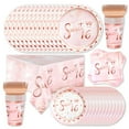 thumbnail image 5 of 141Pcs/20Sets Rose Gold Sweet 16 Party Set-Party Tableware Set Including Sweet 16 Plates And Napkins Cups Knives Forks, Rose Gold Tablecloth Serves 20, Sweet 16 Party Decorations For Boys And Girls, 5 of 5