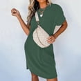 thumbnail image 6 of Laqbezok Ribbed Knit Pocket Dress, Casual Textured Vertical Short Sleeve Stripe Mini Dress, Slimming Round Neck Summer T-Shirt Dress, Solid Color Tunic Sun Dress, 6 of 7