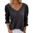 thumbnail image 2 of Endives Women's Long Sleeve T Shirt Lace Mesh Hollow V Neck Casual Womens Top Spring Trendy Black, 2 of 5