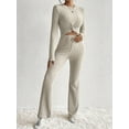 thumbnail image 5 of Women'S 2 Piece Casual Ribbed Knit Crew Neck Stretch Long Sleeve T-Shirt and Flare Pants Set S, 5 of 9