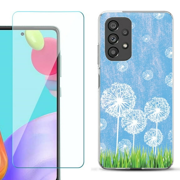 Slim-Fit Fashion Phone Case for Samsung Galaxy A53 5G, with Tempered Glass Screen Protector, by OneToughShield ® - Dandelion Sky