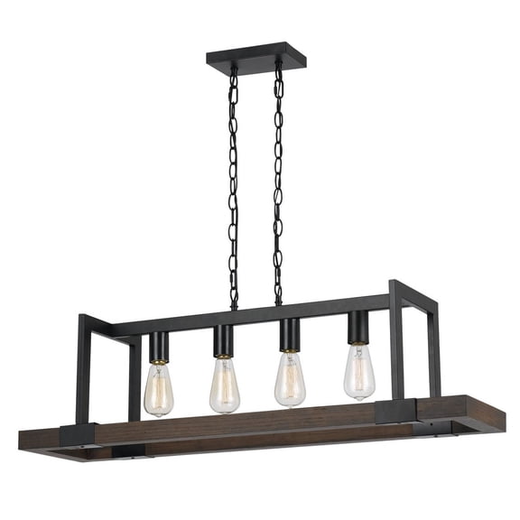 Cal Lighting 26" Tall Wood Chandelier in Dark Bronze Wood Finish-Color:Wood/Black,Finish:Wood/Dark Bronze,Wattage:60WX4