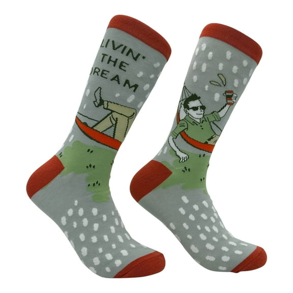 Livin The Dream Socks Funny Sarcastic Drinking Graphic Novelty Footwear for Men
