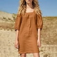 thumbnail image 2 of Dresses for Women, Women's Square Collar Cotton Linen Dress Five Point Sleeve Puffed Sleeve Casual Dress Beach Dress for Women, 2 of 4
