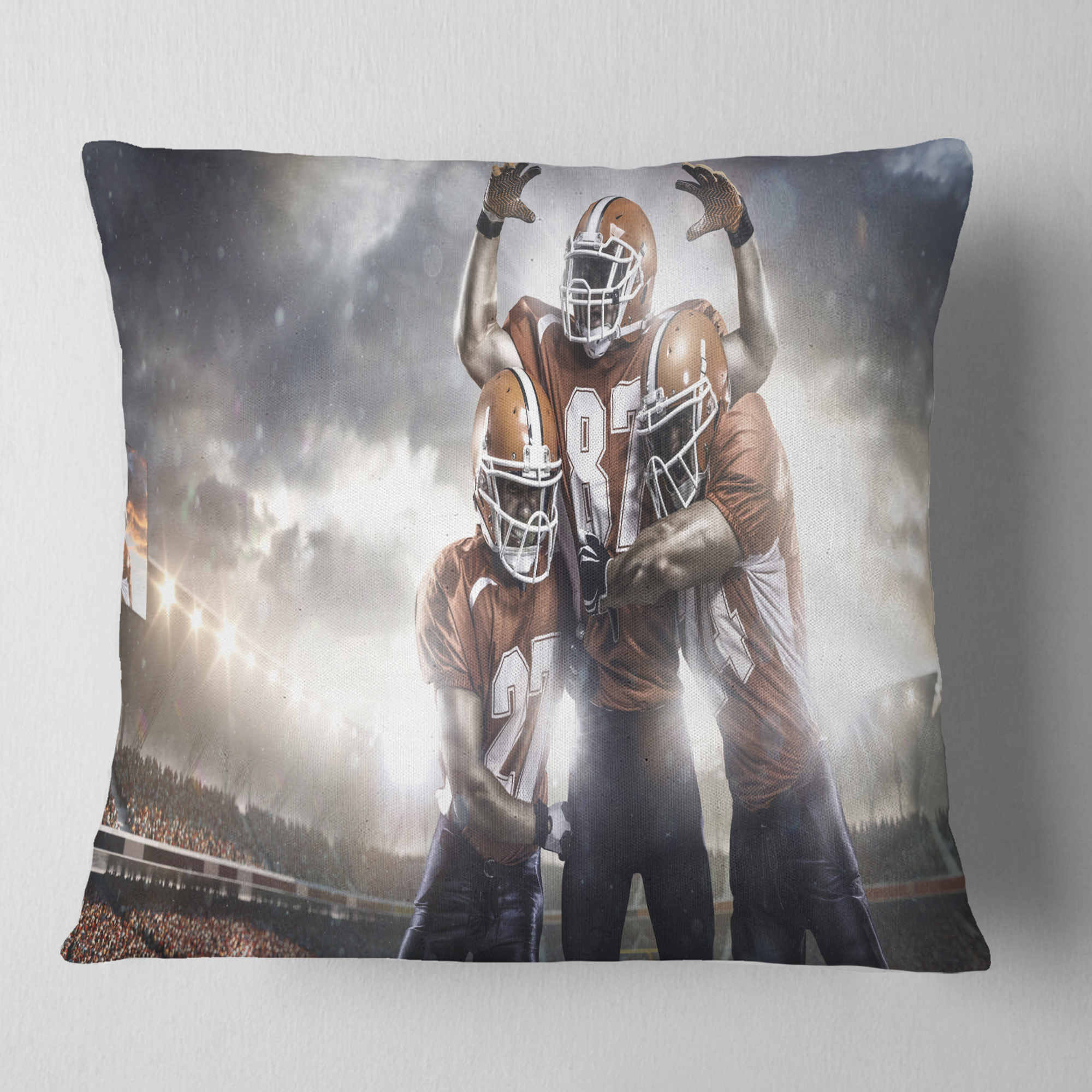 Designart American Football Players on Stadium - Sport Throw Pillow - 16x16