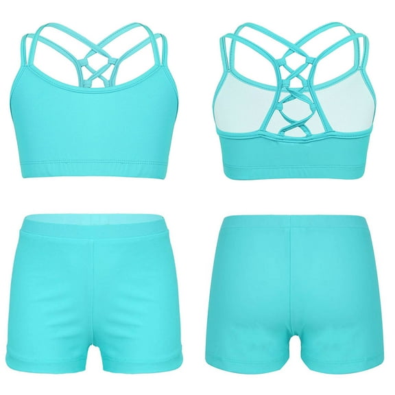 YONGHS Kids Girls Tankini Swimsuit Gymnastics Dance Sports Bra Crop Tops and Booty Shorts 2Pcs Set Light Green 6