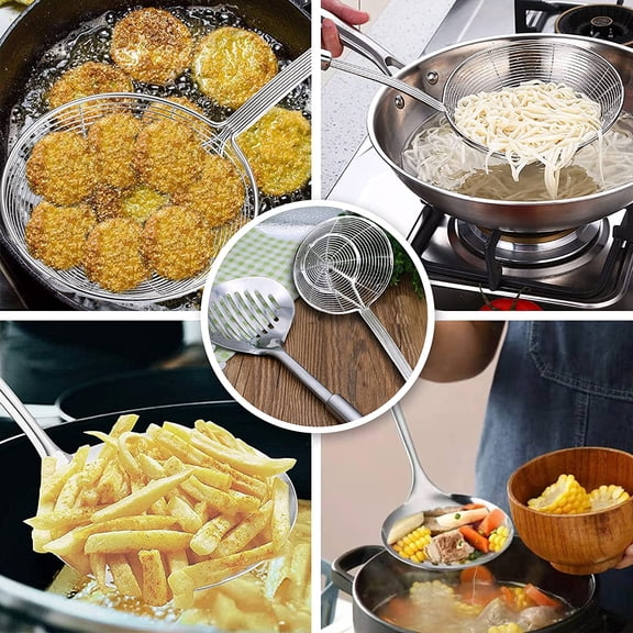 Kitchen Multi Kitchen Utensil Stainless Steel Cooking Skimmer Slotted Fish Turner Spatula Spoon Colander Drain Water Filter Spoon Hot Pot Scoop Comfortable Grip Design Strainer Lad