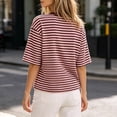 thumbnail image 2 of Lmnyox Striped T Shirt for Women Half Sleeve Round Neck Trendy Pullover Tee Fashion Loose Basic Summer Tops Outfits, 2 of 8