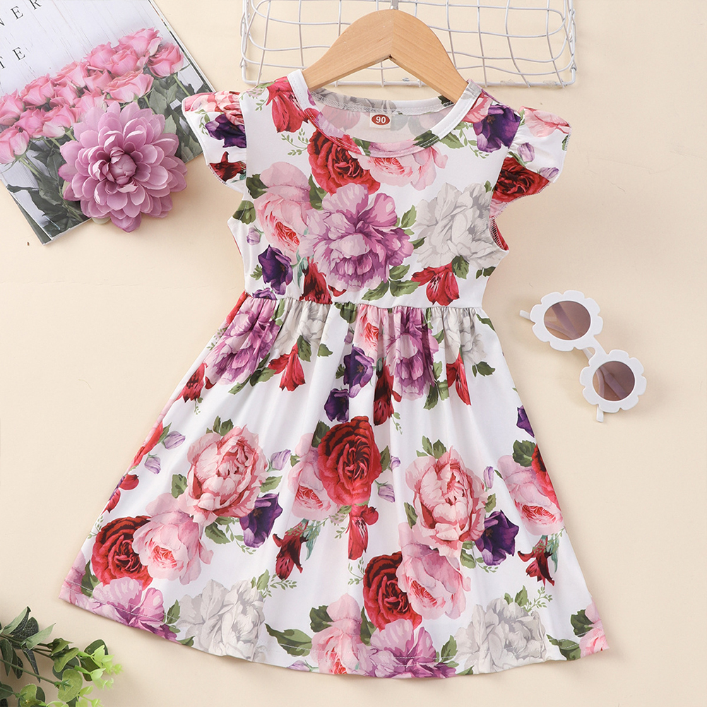 WOLLED Baby Toddler Girls Casual Cotton Dresses Summer Flutter Sleeve ...
