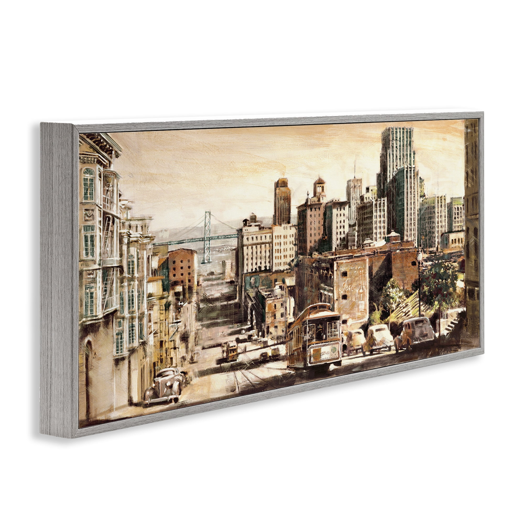 Stupell Industries Industrial City Scene Scenery Painting Gray Framed Art Print Wall Art, 30 x 13