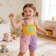 thumbnail image 2 of Kids Toddler Girl Boy Adorable Contrast Color Suspender Overalls Sleeveless Adjustble Straps Summer Romper Jumpsuit, 2 of 3