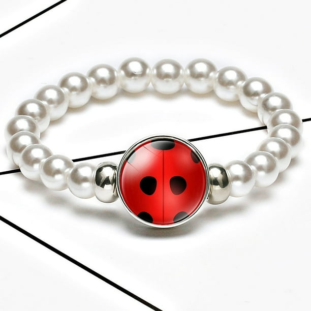 HeQu Miraculous Ladybug Pearl Glass Bracelet Adjustable Beaded