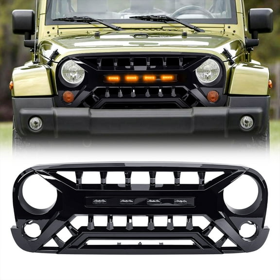 AMERICAN MODIFIED Grille 07-18 Jeep Wrangler JK w/ Amber LED, Glossy Black