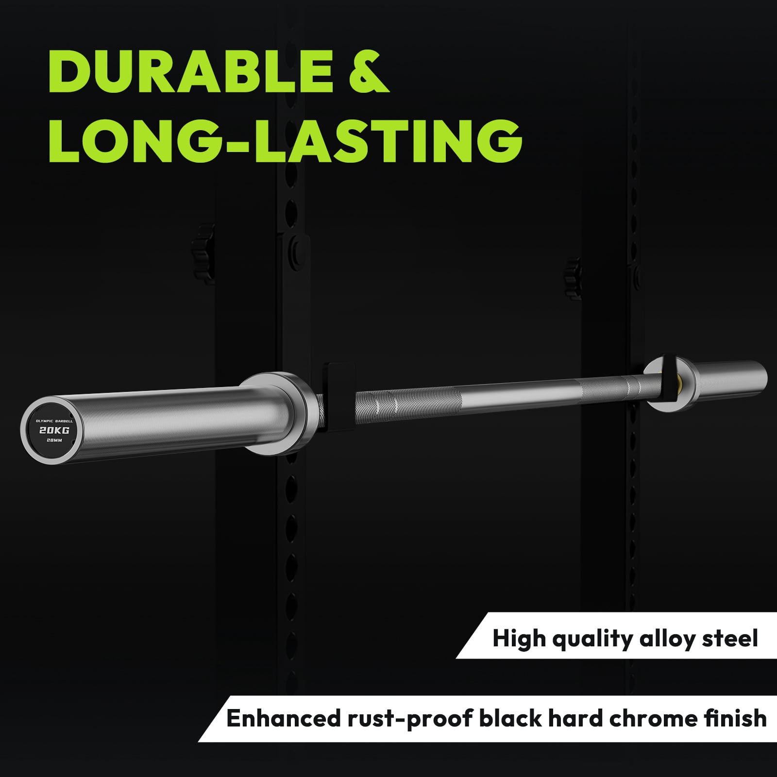 HANDBODE 45 lb ( 20kg ) Olympic Barbell, 2-inch Weight Bar for Bench Press, 1000 lb High-Capacity, 7-Foot, Standard Powerlifting Strength Training Gym Home Workout Weightlifting ( Silver)