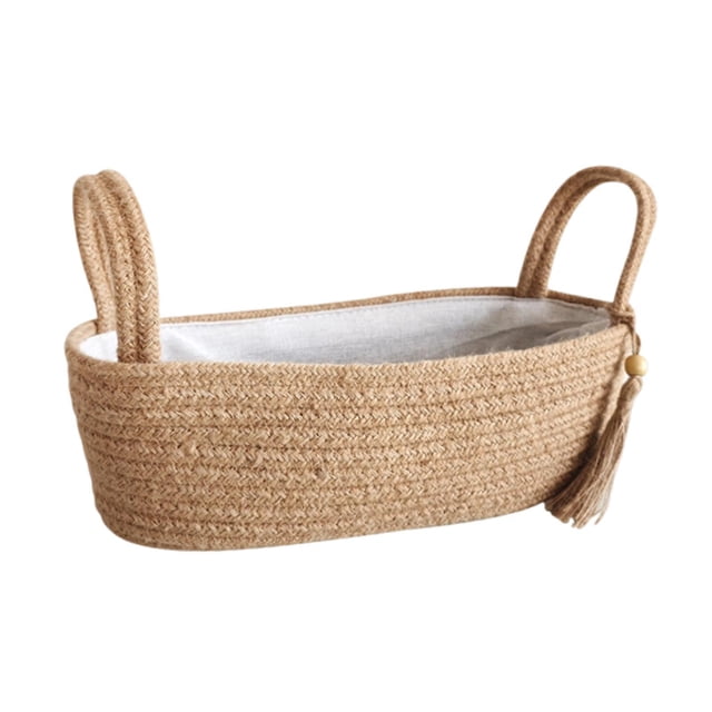 Cesta de almacenamiento tejida a mano, contenedor decorativo, organizador de encimera para cocina y dormitorio. sin encaje