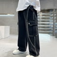 thumbnail image 2 of Niños Vaqueros Niñas Color Sólido Cintura ajustable con pliegues Bolsillo Casual pantalones deportivos de trabajo para niños Vaqueros de cintura ajustable, 2 of 9