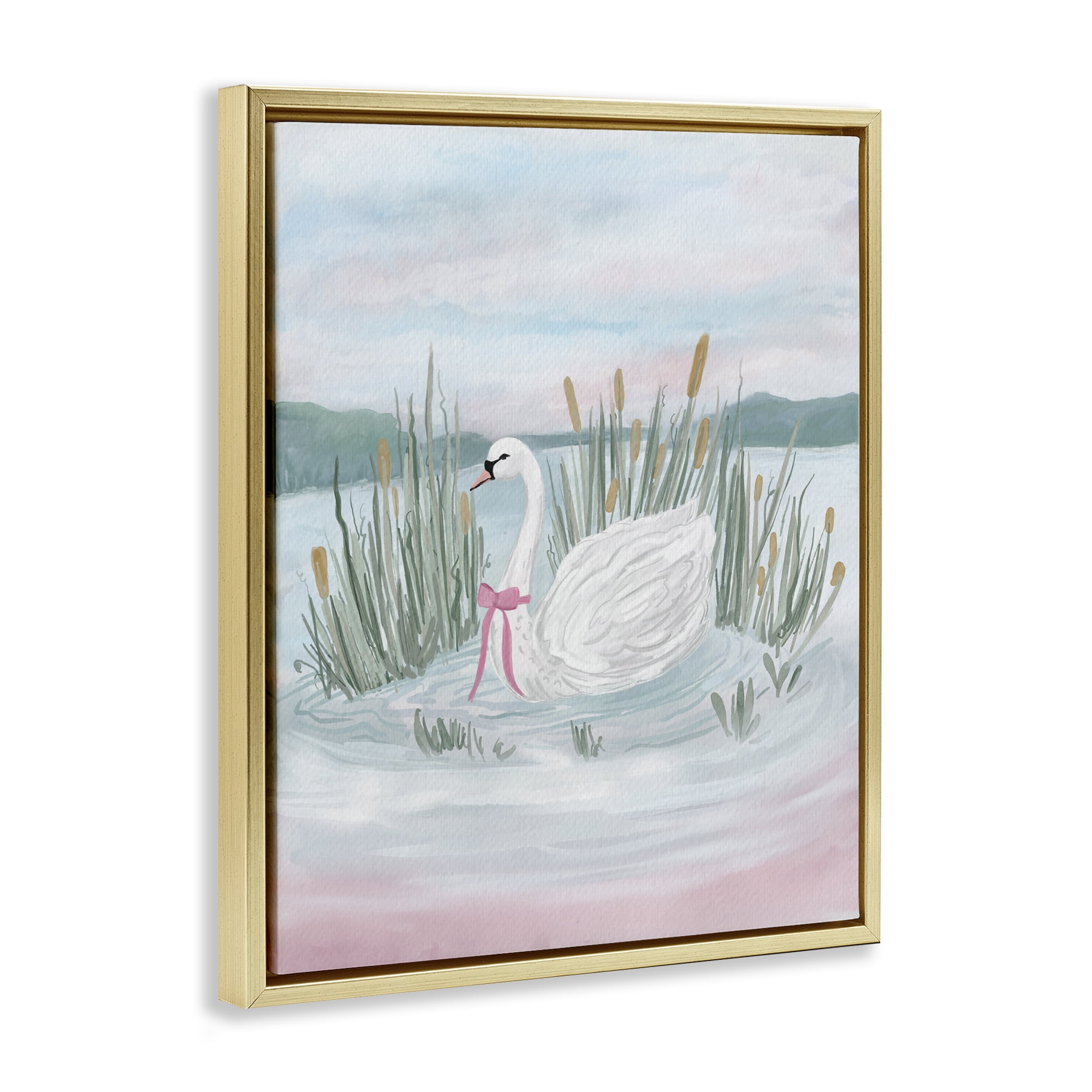 Stupell Industries Swan Serenade on Lake Gold Framed Floater Canvas Wall Art, design by Adreane Fippinger