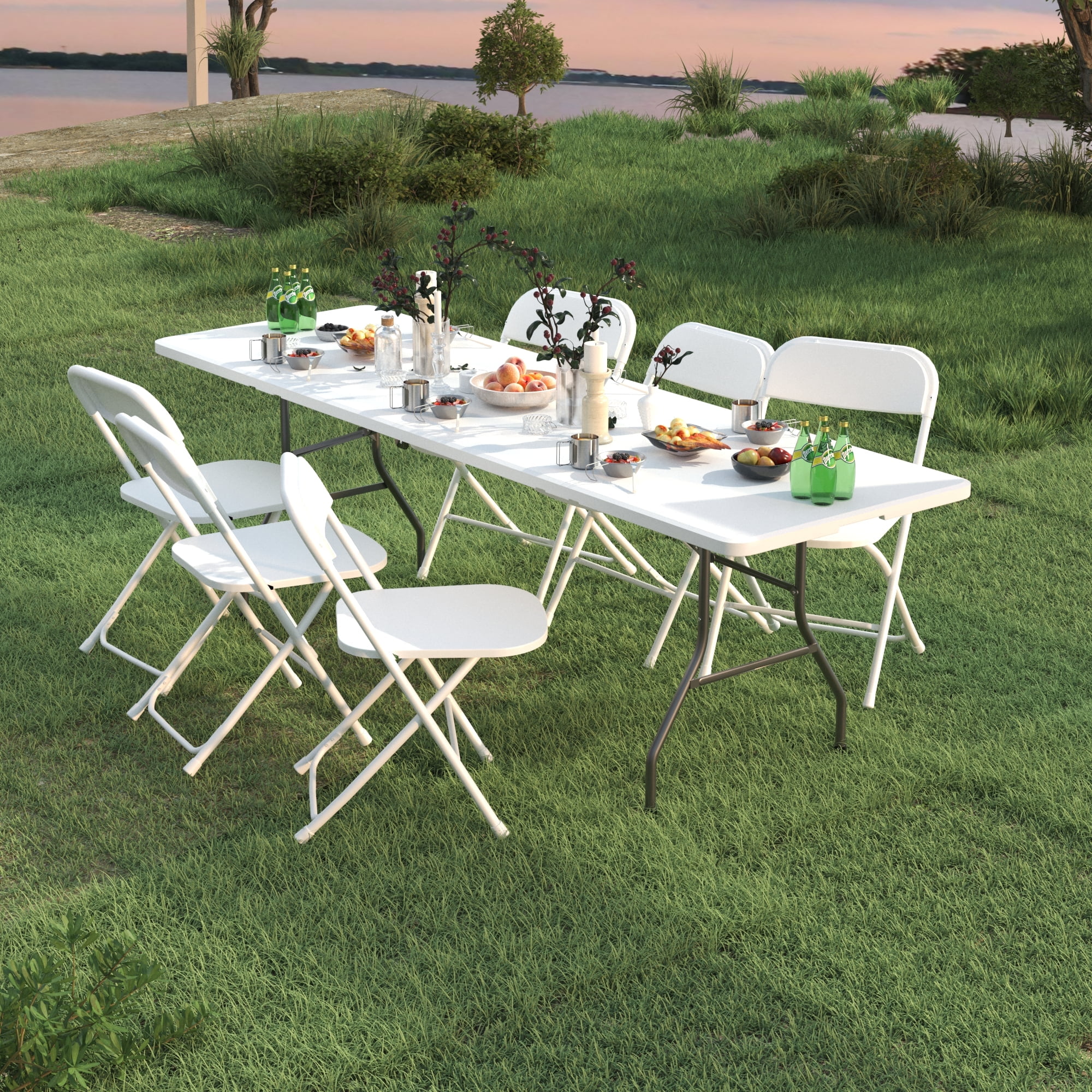 4 Pack Outdoor Folding Chair Portable Chair for Camping, Beach, Concerts, S JOPATH Folding Chair 4 Pack,Indoor Outdoor White Plastic Folding Chair with  Steel Frame for Events Office Wedding Party Picnic Kitchen Dining,White