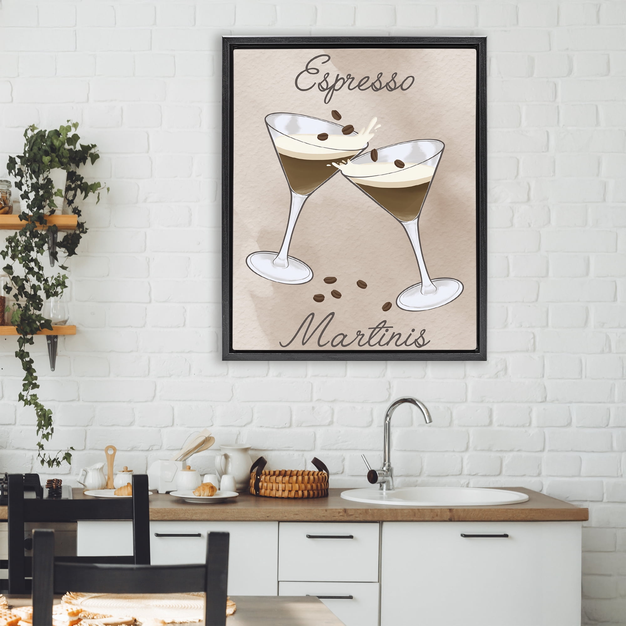 Stupell Industries Cheers Espresso Martinis Black Framed Floater Canvas Wall Art, design by Marcus Prime