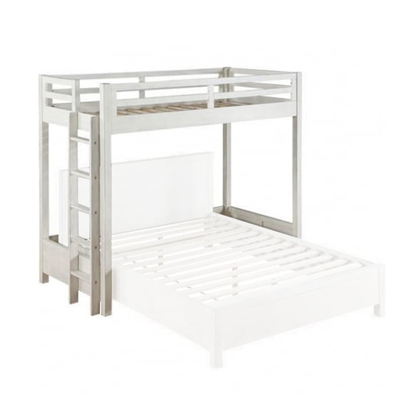 Twin Loft Bed with 1 Queen Bed and Fixed Ladder White - Saltoro Sherpi
