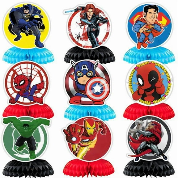9pcs The Avengers Honeycomb Decorations, Superman Honeycomb Centerpiece table decor, Birthday Party Supplies Ornaments