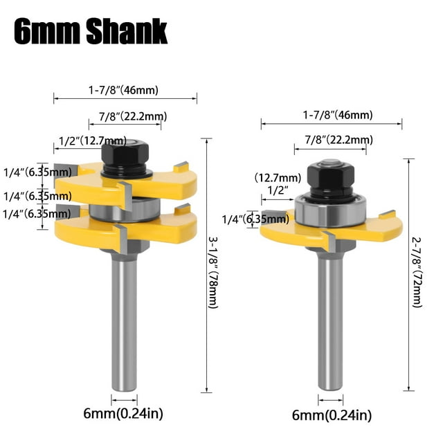 3-Teeth T-Type Woodworking Jointer Cutter with 8-Handle Assembly - Export-Grade Durable Flooring & Plywood Cutting Tool, Easy-to-Use for Precise Smooth Cuts, Ideal for Beginners & Professionals (6*47