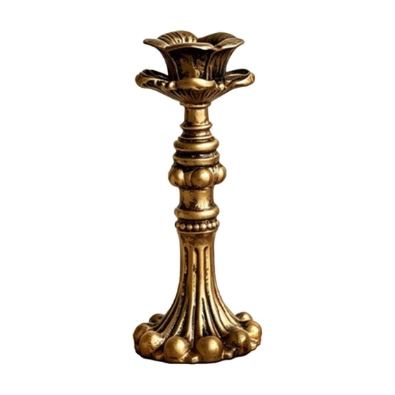 Vintage Candle Holder, French Style Floral Carved Taper Candlestick with Antique Gold Distressed Finish, Table Centerpiece Candle Holder for Wedding, Dining Table, Mantel, and Home Decor