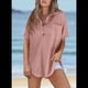 thumbnail image 2 of Camiseta de Gofre con Cuello en V y Corta para Mujer, Rosa Oscuro, Talla L, 2 of 4