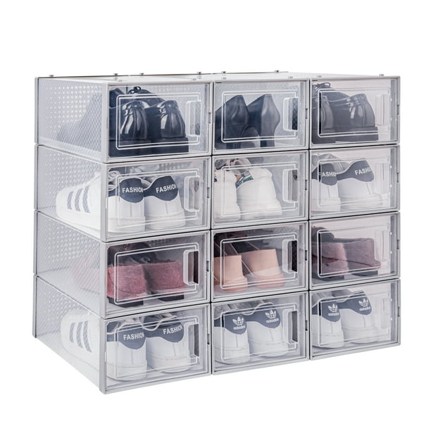 WAYTRIM Set of 12 Stackable Shoe Storage Box Plastic Sneaker Display