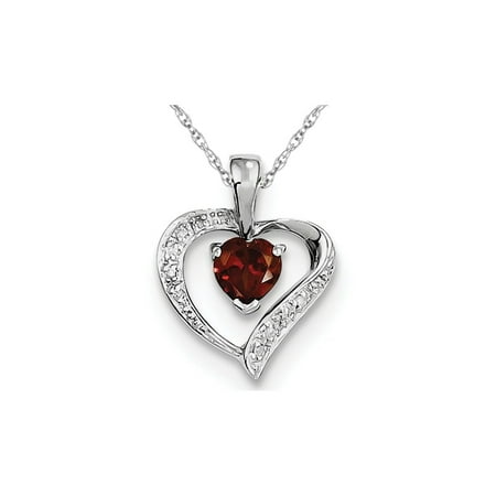 Garnet Bead Necklace - Natural Red Garnet 1/2 Carat (ctw) Heart Pendant Necklace in Sterling Silver and Chain
