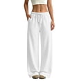 thumbnail image 2 of QWKLEAJ Women's Fleece Lined Wide Leg Sweatpants Drawstring Elastic Waist Loose Straight Jogger Pants Casual Athletic Trousers with Pockets White XL, 2 of 8