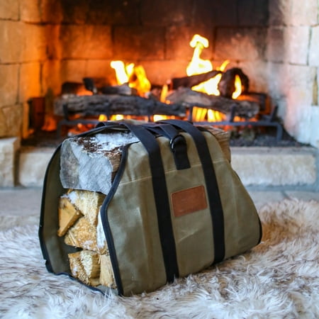 WHITEDUCK TUFF Large Firewood Carrier 21 Oz. Heavy Duty Waxed Canvas Log Carrier Holder for Fireplace, Carrying Wood Indoor & Outdoor (Diamond ())