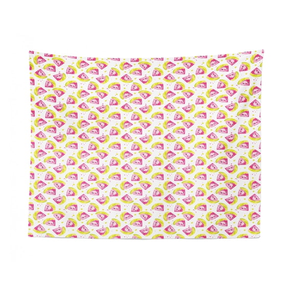 Fruit Art Tapestry, Pomegranates Cherries Strawberries and Pears on Plain Background, Fabric Wall Hanging Decor for Bedroom Living Room Dorm, 2 Sizes, Dark Magenta and Mustard, by Ambesonne