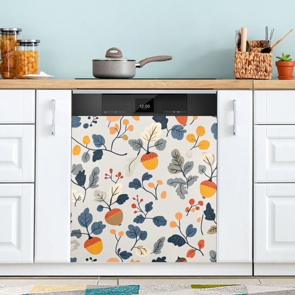 Yayeee Magnetic Dishwasher Cover for The Front Decoration Home Kitchen Machine Sticker Protector, Acorn Leaves Pattern