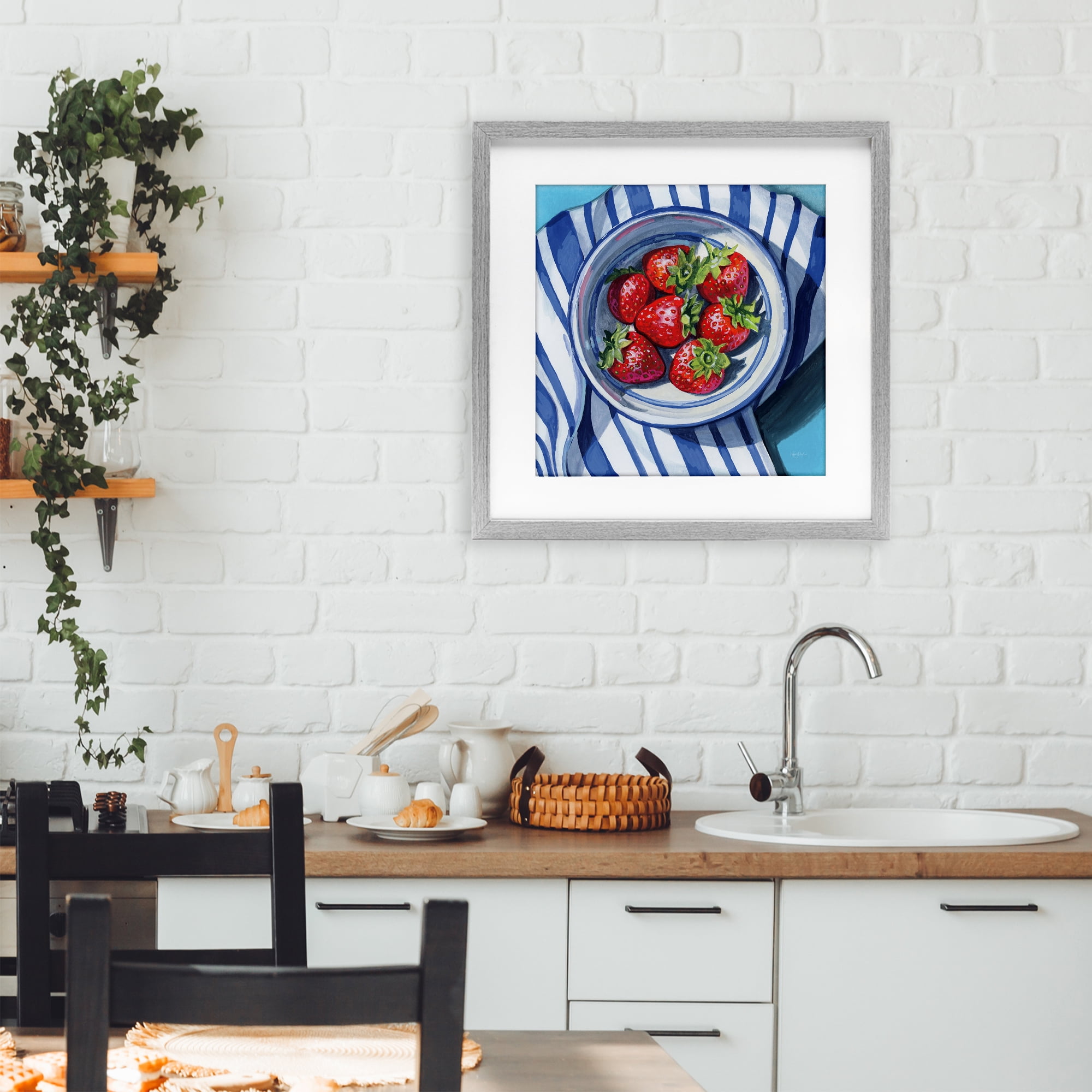 Stupell Industries Fresh Picked Kitchen Strawberries Gray Framed Print Under Glass, design by Kate Jarvik Birch