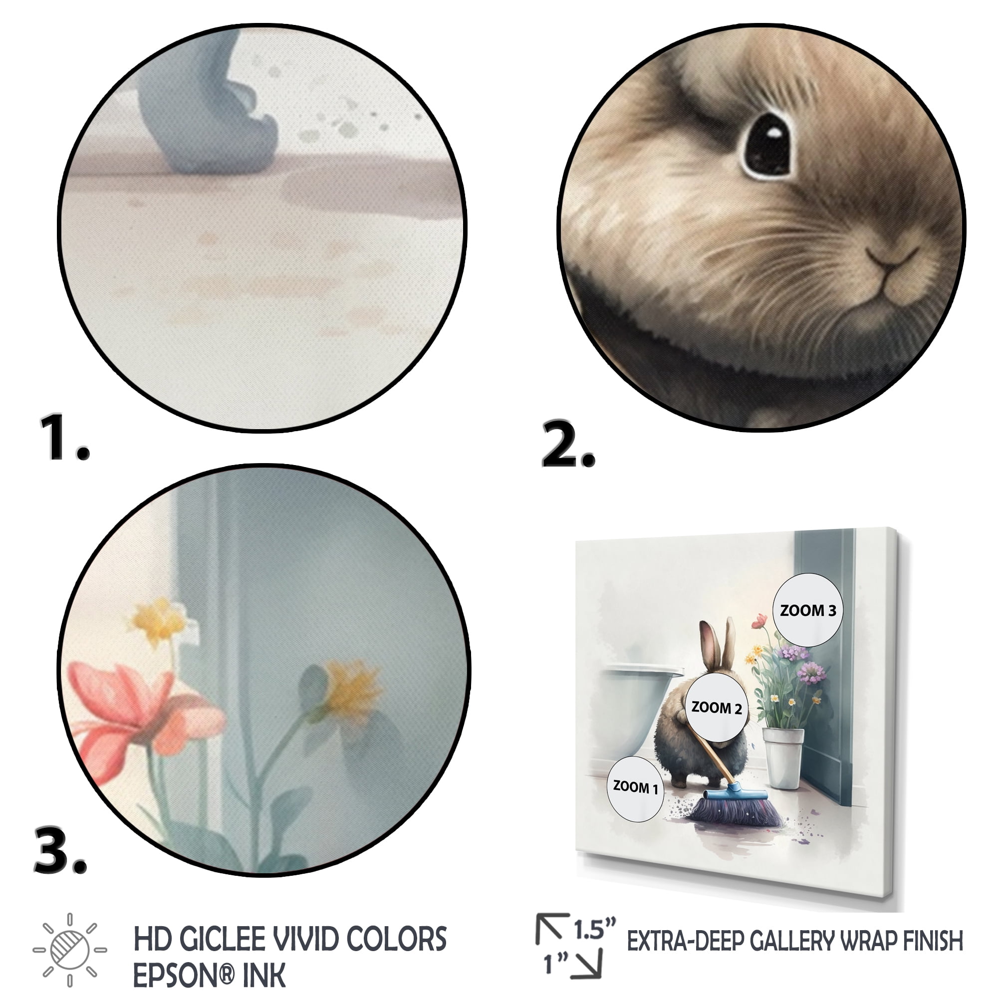 Designart Bunny Cleaning Bathroom II Canvas Wall Art