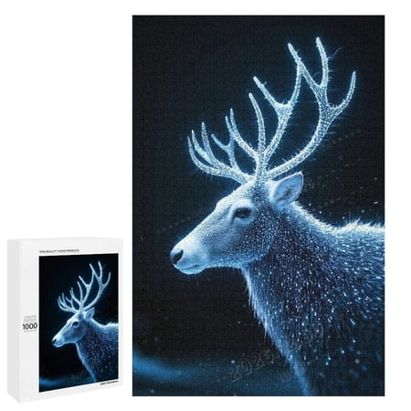 1000 Piece Format Jigsaw Puzzle for Adults - Childhood Education Puzzle Wooden Cartoon Toys - Reindeer with Black Background