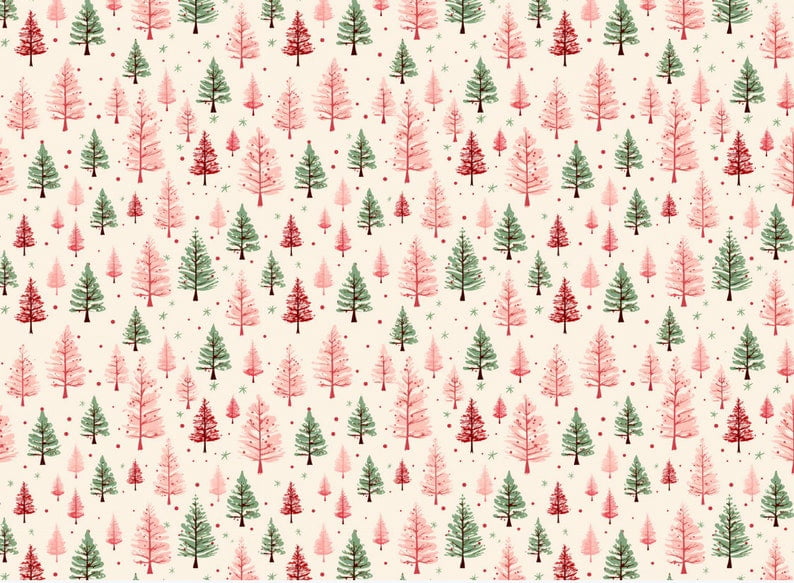 Pink & Green Christmas Wrapping Paper Pastel Xmas Tree Print Festive Gift Wrapping Paper Roll Christmas Classic Holiday Gift Wrap Paper Vintage Christmas Gift